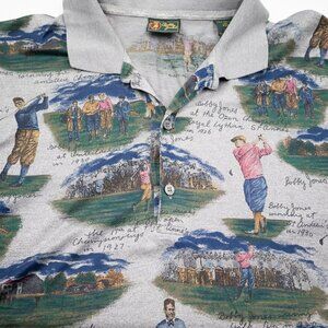 VINTAGE Bobby Jones Golf Scenes Made in Italy Fine Cotton Golf Polo Shirt XXL